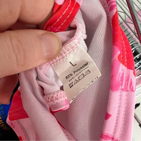 Pink Red Tropical Floral Tie Front Bandeau Swim Bikini Top Strapless Large - Picture 3 of 3